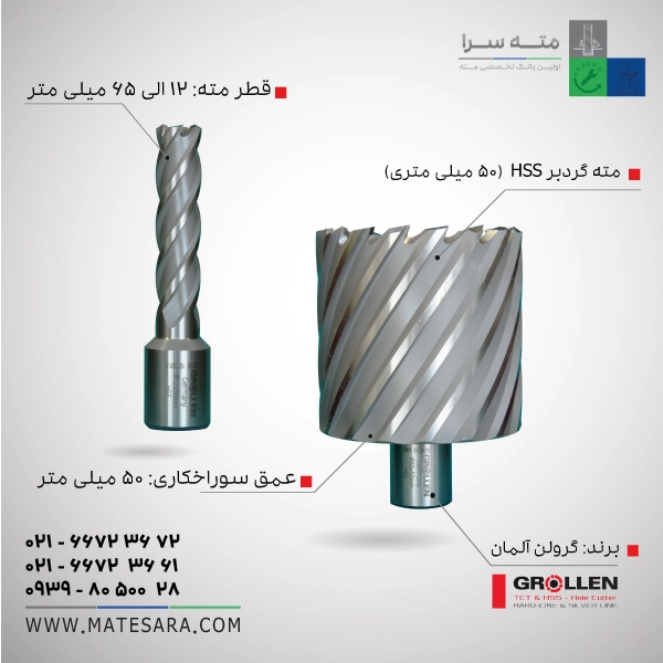 HSS-50mil-grollen مته گردبر HSS عمق سوراخکاری ۵۰ میلیمتر (گرولن) - تصویر 1