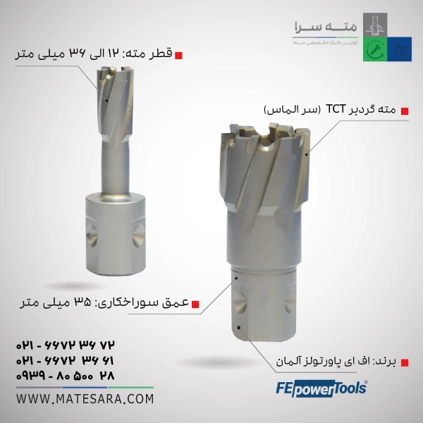 TCT-30mil-FE مته گردبر TCT (سر الماس) عمق سوراخکاری ۳۵ میلیمتر (افایپاورتولز) - تصویر 1